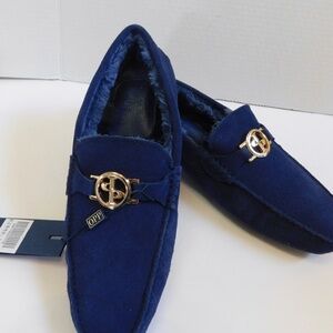 Luxurious OPP Men's Slippers Size 8 Navy Blue Lined Driving Shoes NWT France